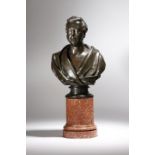 After E. W. Wyon (1811-1855). A 19th century bronze bust of George Parker Bidder, wearing a toga,