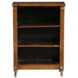 λ A Regency rosewood and brass inlaid open bookcase, with two adjustable shelves, on turned feet,