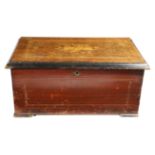 λ A 19th century Swiss musical box, the 16cm brass cylinder playing eight airs and with three bells,