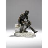 After the antique. A 19th century Italian bronze Grand Tour figure of Mercury, seated at rest on a