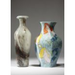 A Monart style glass vase, 35.7cm high, together with a modern bone china vase decorated with