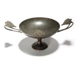 A late 19th century French classical bronze Grand Tour tazza by Barbedienne, with leaf and scroll
