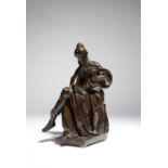 A 19th century bronze figure of Urania, the muse of astronomy, she sits holding a globe in her