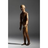 A late 19th century French pine artist's lay figure, with articulated arms and legs, with pencil
