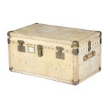 A French studded vellum trunk, with brass mounts, the interior with two lift-out trays, early to