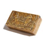 A 19th century pressed birch snuff box, in the form of a basket, the hinged lid decorated with a