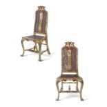 A rare pair of 'Queen Anne' white and polychrome japanned side chairs in the manner of John Ball,