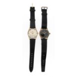 Two gold wristwatches by Longines, including a gentleman's gold wristwatch, signed black dial with