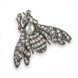 A Victorian diamond-set insect brooch, the realistically formed bee is pavé-set with rose-cut