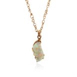 An opal and 18ct gold pendant, the carved opal cabochon is claw set in a yellow gold abstract mount,