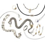 A mixed group of jewellery including a fancy link silver necklace, a ruby and diamond-set gold ring,