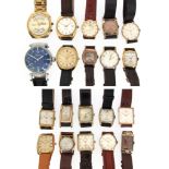 A collection of twenty gold plated wristwatches by Longines