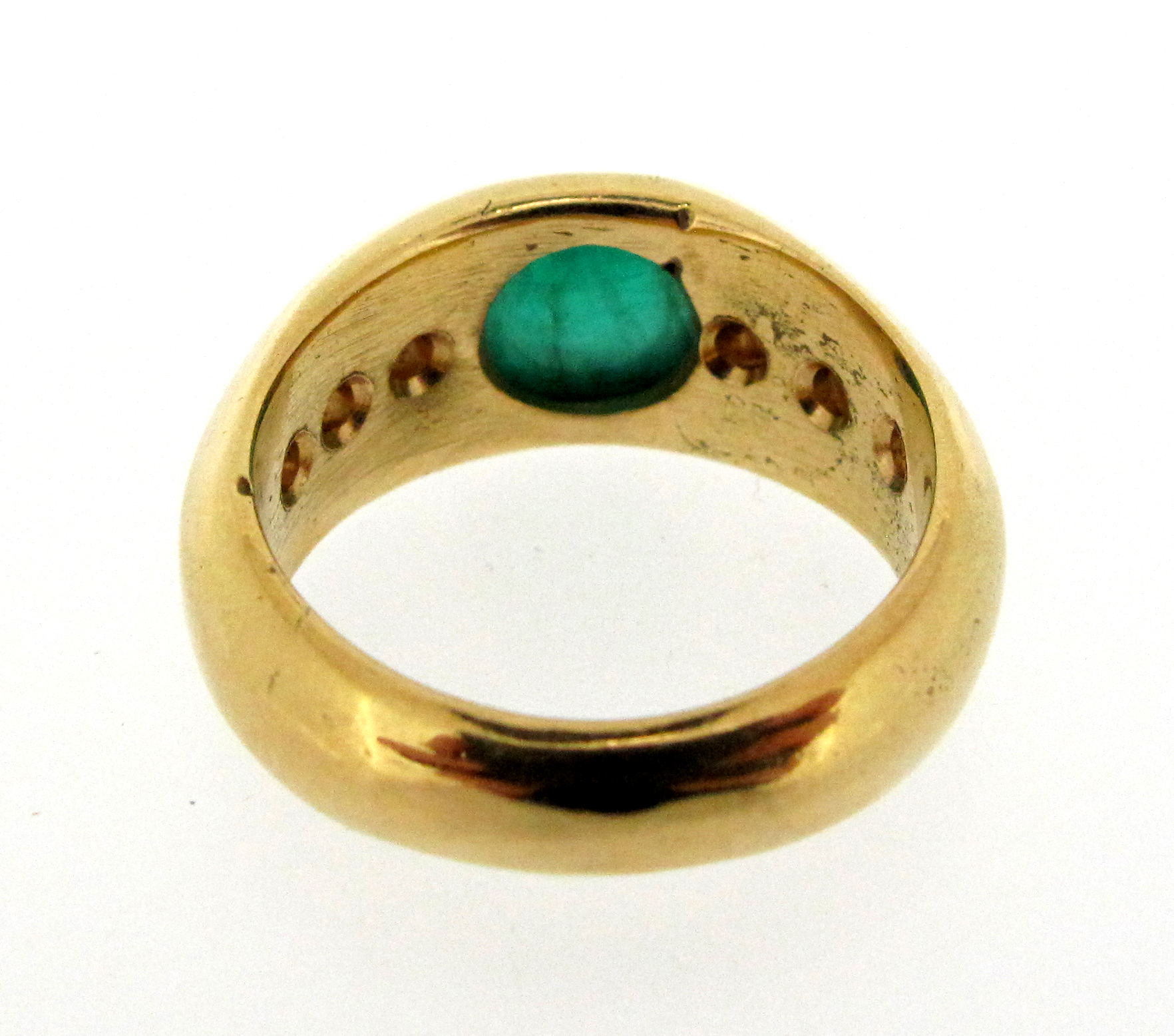 An emerald and diamond gypsy ring, set with an emerald cabochon and three graduated round - Image 4 of 4
