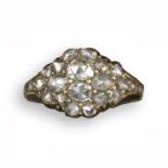An early Victorian diamond-set cluster ring, pavé-set with rose-cut diamonds in gold with further