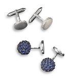 A pair of blackberry style cufflinks, set with cabochon sapphires in white gold, together with