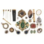 Various items of jewellery etc, including a French 18ct gold cylindrical container with black enamel