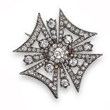 A late 19th century diamond Maltese cross brooch, set with graduated old circular-cut diamonds in