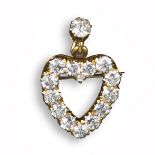 A Victorian diamond-set heart pendant brooch, set with graduated circular cut diamonds weighing