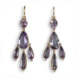 A pair of 19th century amethyst girondole earrings, formed from oval and pear-shaped amethysts in