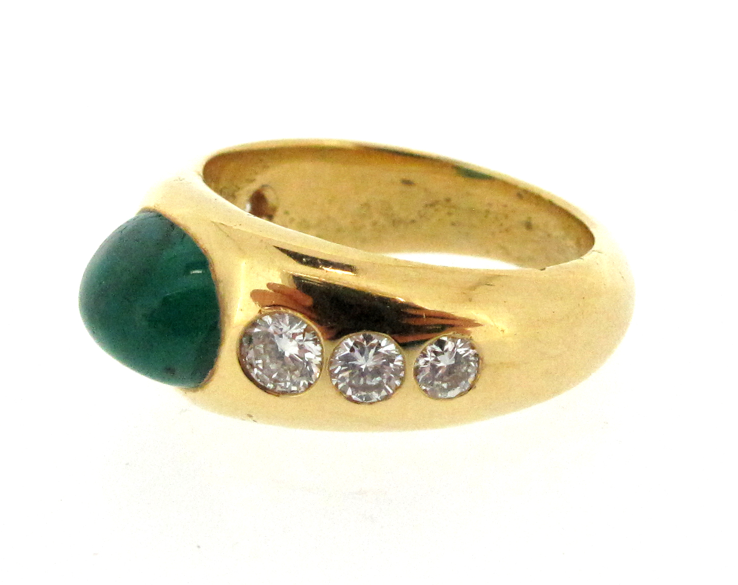 An emerald and diamond gypsy ring, set with an emerald cabochon and three graduated round - Image 3 of 4