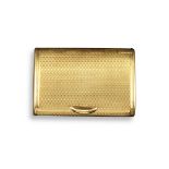 A gold vesta case by Asprey, of rectangular form with rounded edges and engine-turned decoration