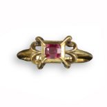 A late 16th century gold ring, set with an oval-shaped pink stone (probably later) to the