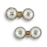 A pair of French early 19th century diamond and shell-form circular cufflinks, stamped SGDG, BREVETÉ