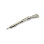 A Victorian novelty silver pencil, marked 'G. Wheeler Nov. 9th 1840, no. 454', modelled as a