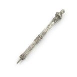 A Victorian commemorative silver pencil, marked with a registration lozenge for 1852, cylindrical