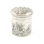 An Edwardian silver dressing table pot, by William Comyns, Birmingham 1901, cylindrical form,