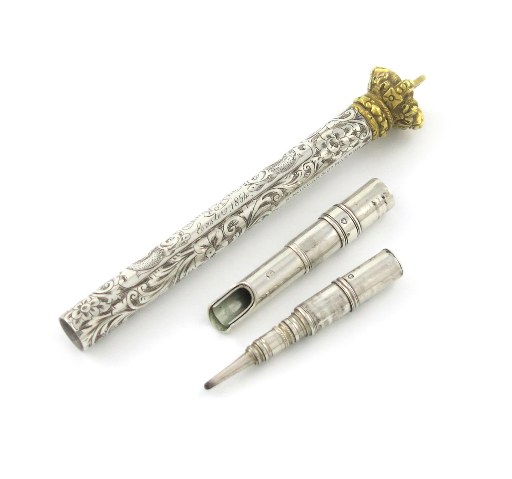 A Victorian silver and gold combined pen and pencil, by S. Mordan, London 1853, also marked 'S. - Image 2 of 2