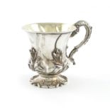 A William IV silver mug, by Charles Fox, London 1832, campana form, leaf capped scroll handle,