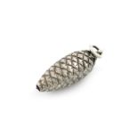 A Victorian novelty silver pencil, unmarked, modelled as a pine cone, with a ring attachment, length