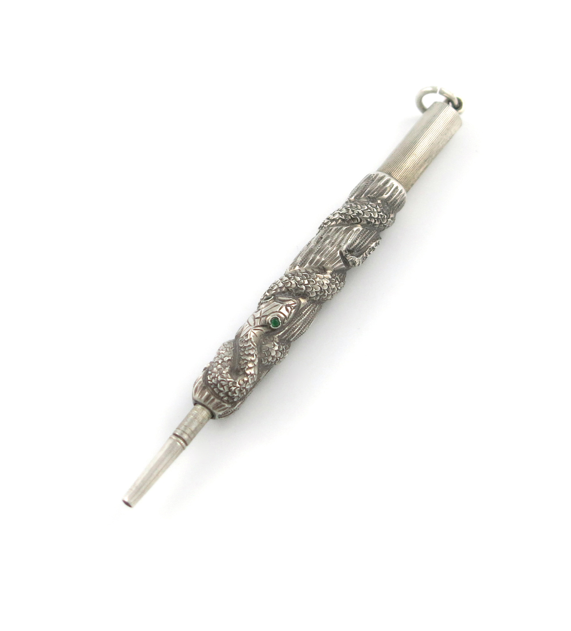 An American novelty silver pencil, marked sterling, cylindrical form, modelled as a snake entwined