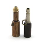 Two novelty wooden pencils, one modelled as a champagne bottle and one as a beer bottle, metal