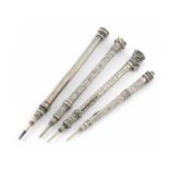 A small collection of four Victorian silver Everpointed pencils, various designs, including one