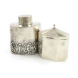 An Edwardian silver tea caddy, by Nathan and Hayes, Chester 1901, oval form, pull-off cover, the