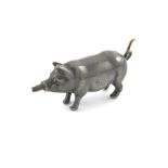 An Edwardian Victorian novelty metal pencil, unmarked, modelled as a pig, the tail with a ring