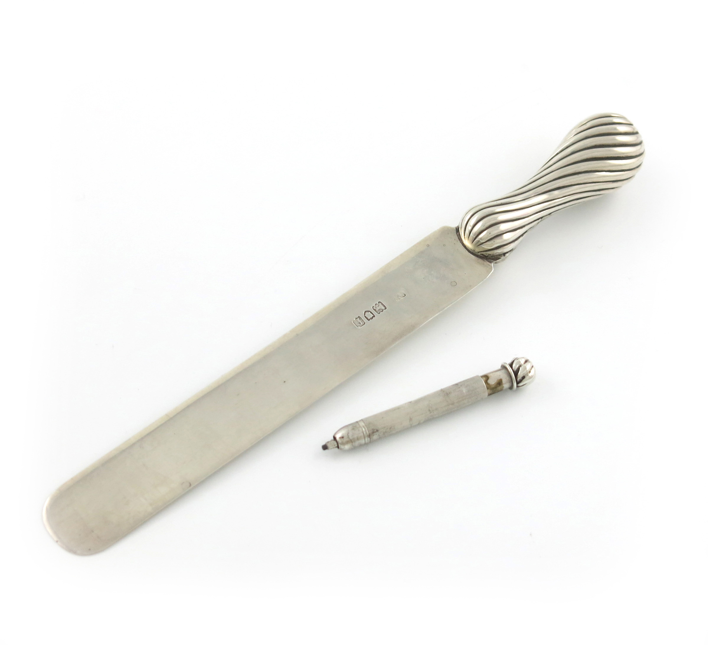 An Edwardian silver combination paper knife and pencil, by S. Mordan and Co, London 1901, fluted