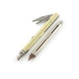 λA Victorian silver-mounted ivory combination pencil, by S. Mordan and Co., with a pen, pencil,