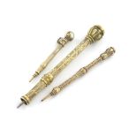 A Victorian gold Everpointed pencil, unmarked, faceted form, engraved decoration and foliate