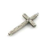 A Victorian novelty silver pencil, unmarked, modelled as a cross, engraved decoration, with a ring