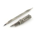 A Victorian combination pencil, marked Rd 105707, comprising: a pencil, a toothpick, a button hook