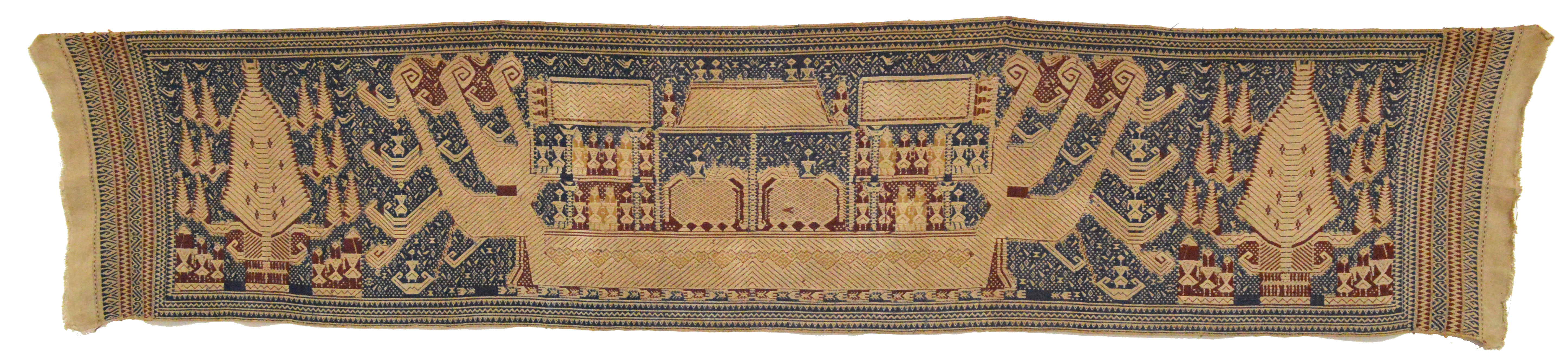 A Lampung ceremonial embroidered ship cloth Indonesia the tiered ship with two elephants and