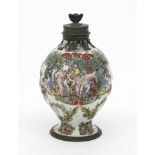 A rare Nuremberg faïence metal-mounted jar c.1720, reduced from a ewer, the spiral moulded form