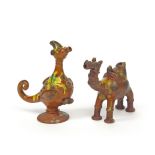 Two Canakkale (Turkey) pottery aquamaniles 19th century, one modelled as a camel with a saddle and