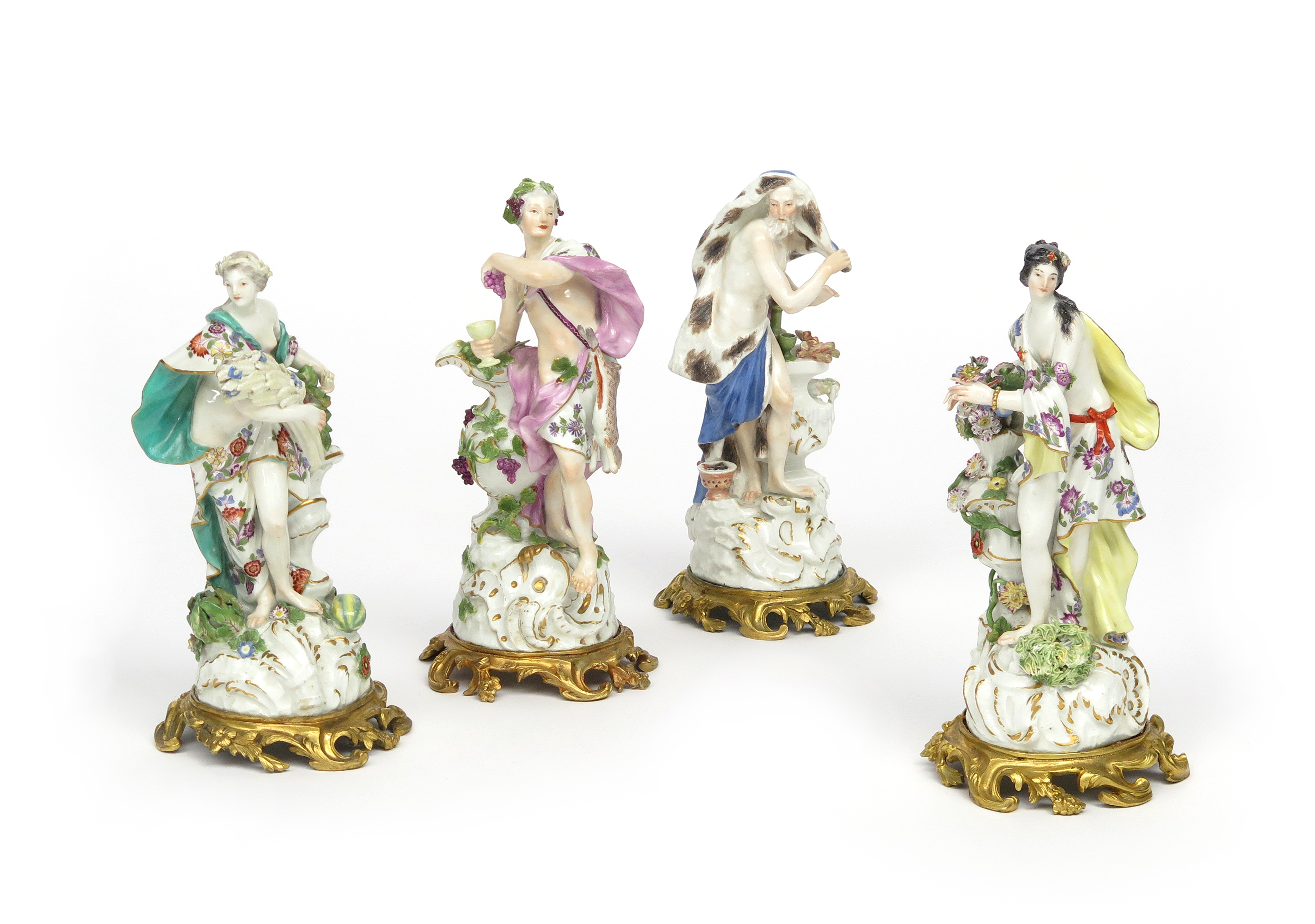 A set of ormolu-mounted Meissen figures of the Four Seasons c.1760, each modelled as a Classical - Image 2 of 2