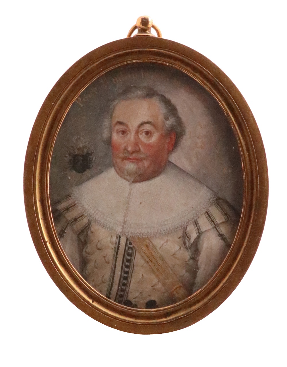 λ French School c 1634Portrait miniature of a nobleman, head and shoulders, wearing a white