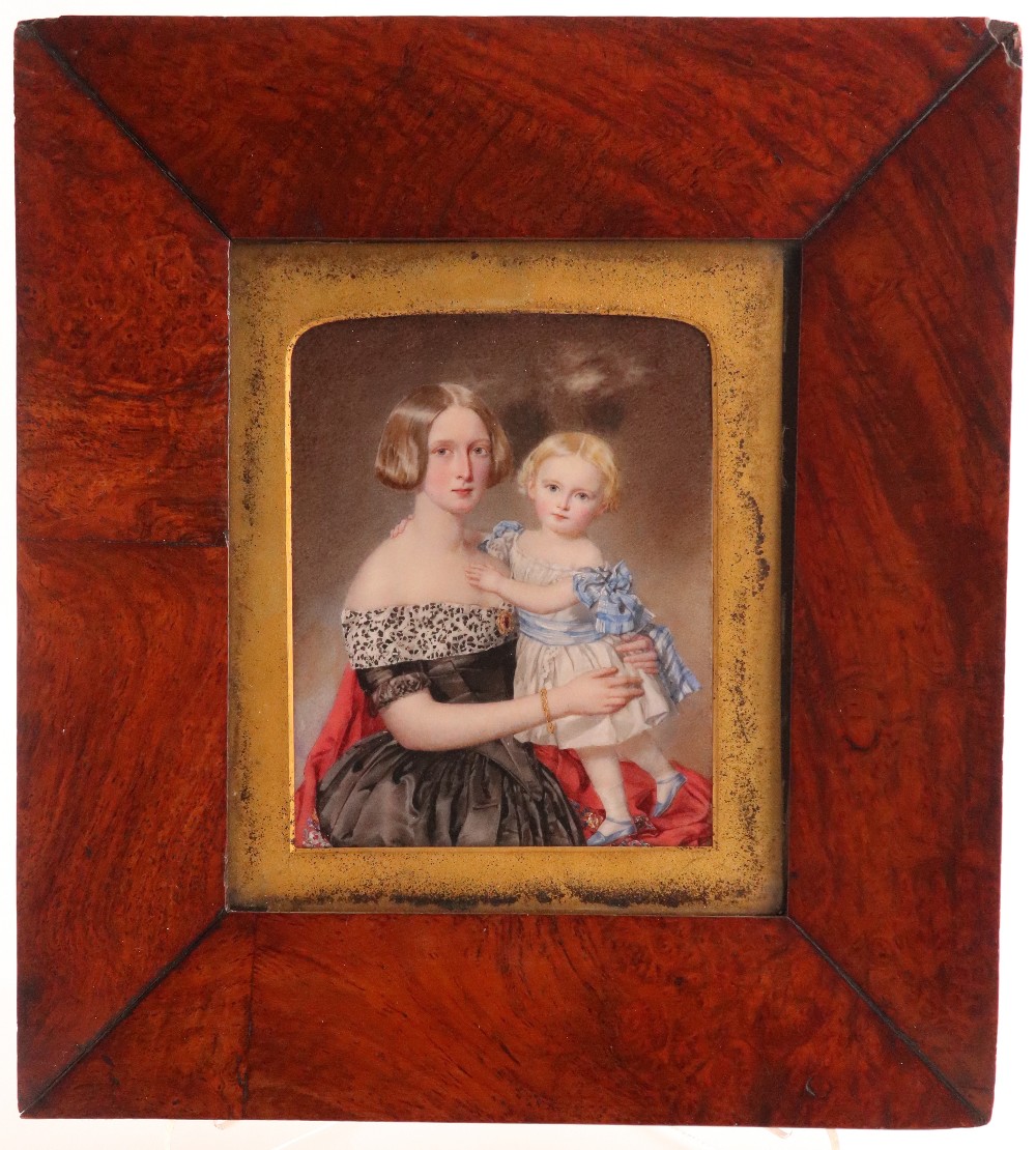 λ William Egley (1798-1870)Portrait miniature of Mrs Hay and her daughterIn a burr wood frame with - Image 2 of 2