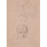 Peter Rittig (German 1789-1840)Portrait of a pensive boy with a study of a branch of an oak